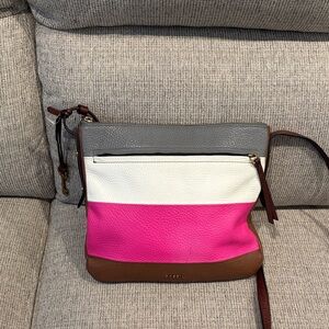 Fossil Pink, White, Gray, and Brown Crossbody Bag
